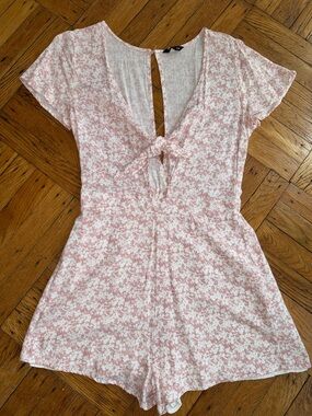 Pink Floral Tie-Front Romper